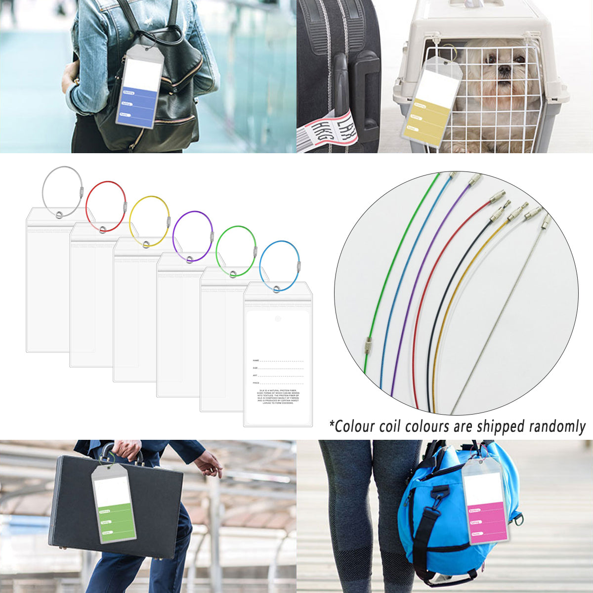 2 Pcs Clear PVC Luggage Tags with Zip Pouch Steel Wire Cable