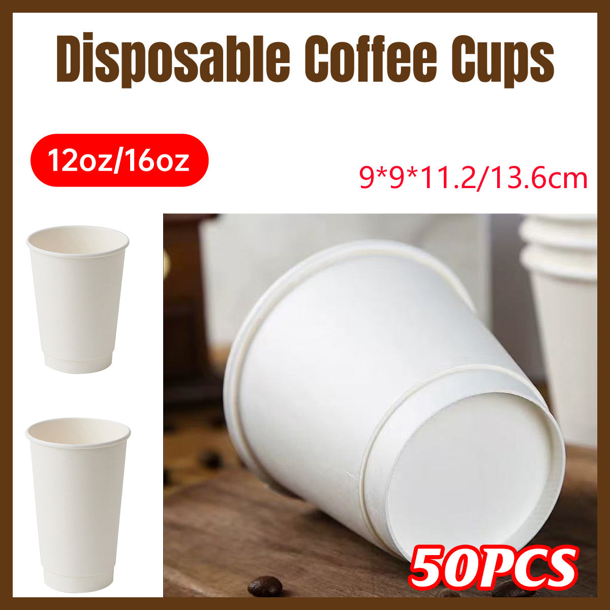 50 Pcs Disposable Takeaway Coffee Cups Double Wall Heat Resistant