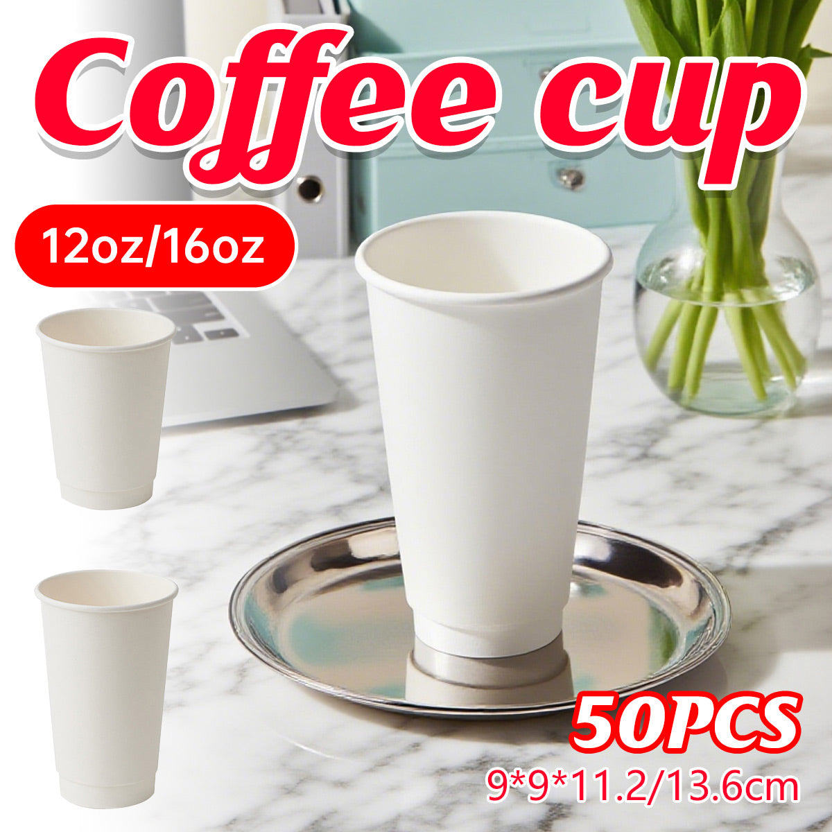 50 Pcs Disposable Takeaway Coffee Cups Double Wall Heat Resistant