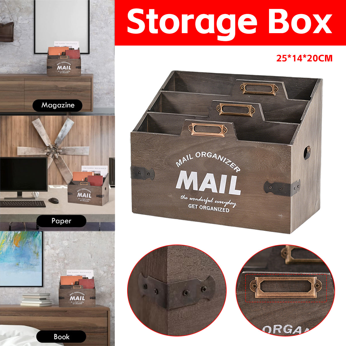 Vintage 3-Layer Wooden Desk Storage Box