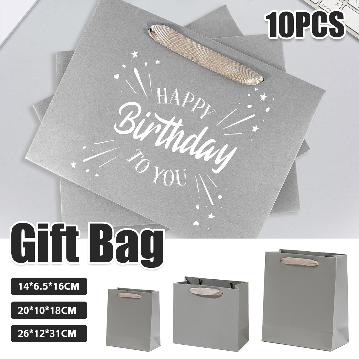 10pcs Paper Gift Bags with Ribbon Handles