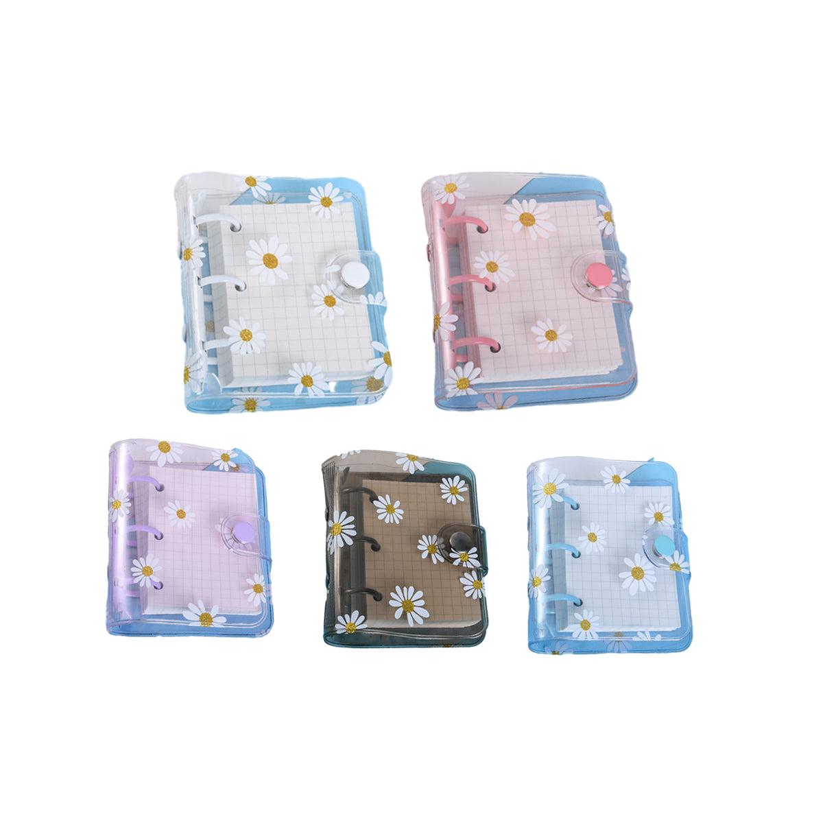 5 Pcs Mini 3-Hole Loose-Leaf Notebooks Clear PVC Daisy Cover