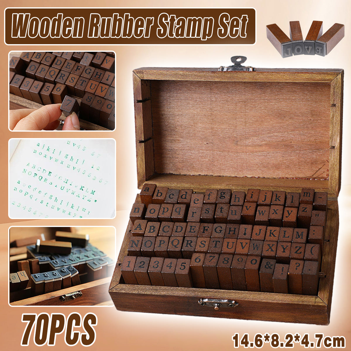70 Pcs Alphabet and Number Wood Rubber Stamp Set with Storage Box
