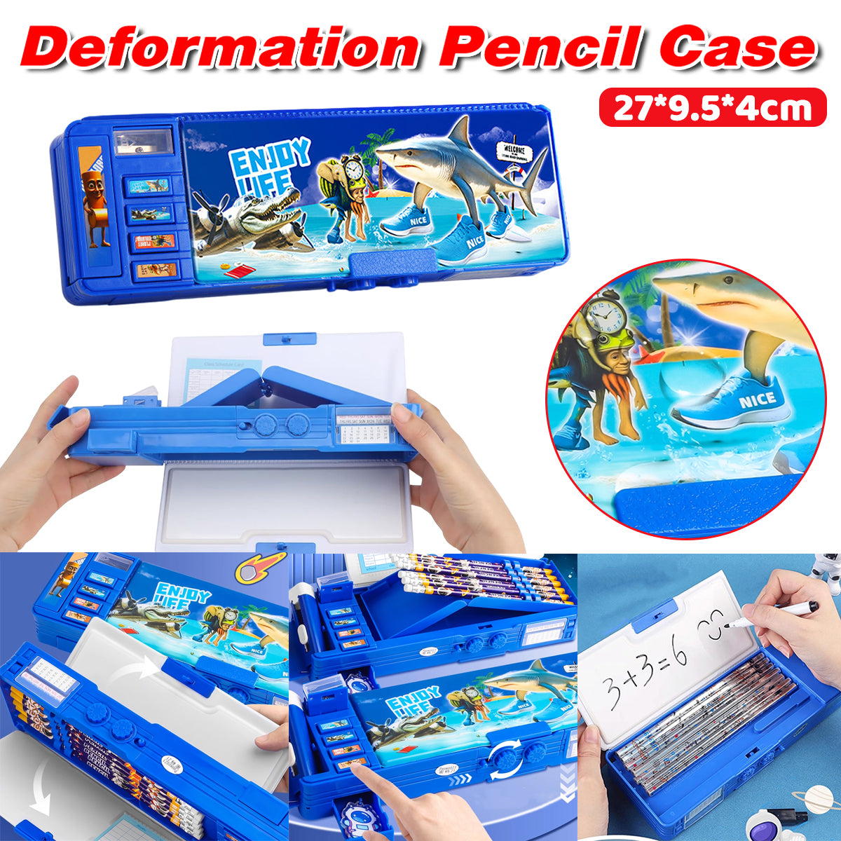 Astronaut Stationery Case PVC Blue with Zipper Compartments