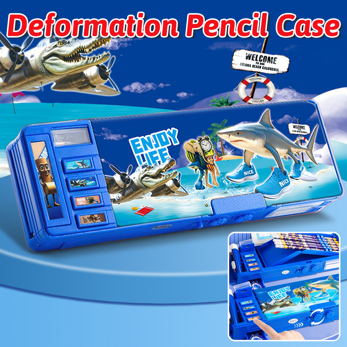 Astronaut Stationery Case PVC Blue with Zipper Compartments