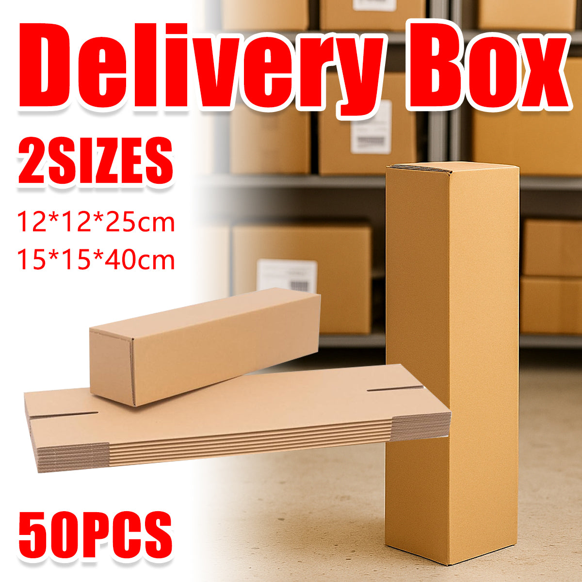50 Pcs Long Strip Carton Flat Square Shipping Boxes