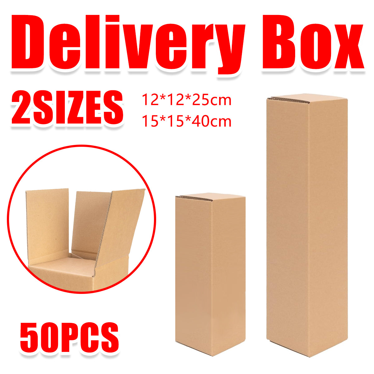 50 Pcs Long Strip Carton Flat Square Shipping Boxes