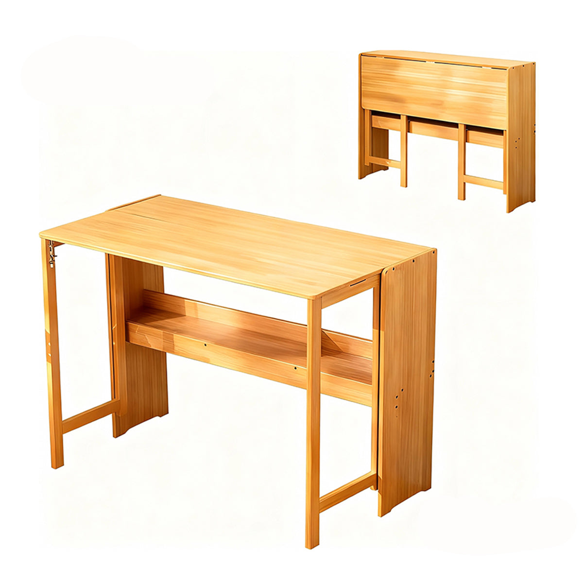 Foldable Bamboo Student Desk with Bottom Shelf