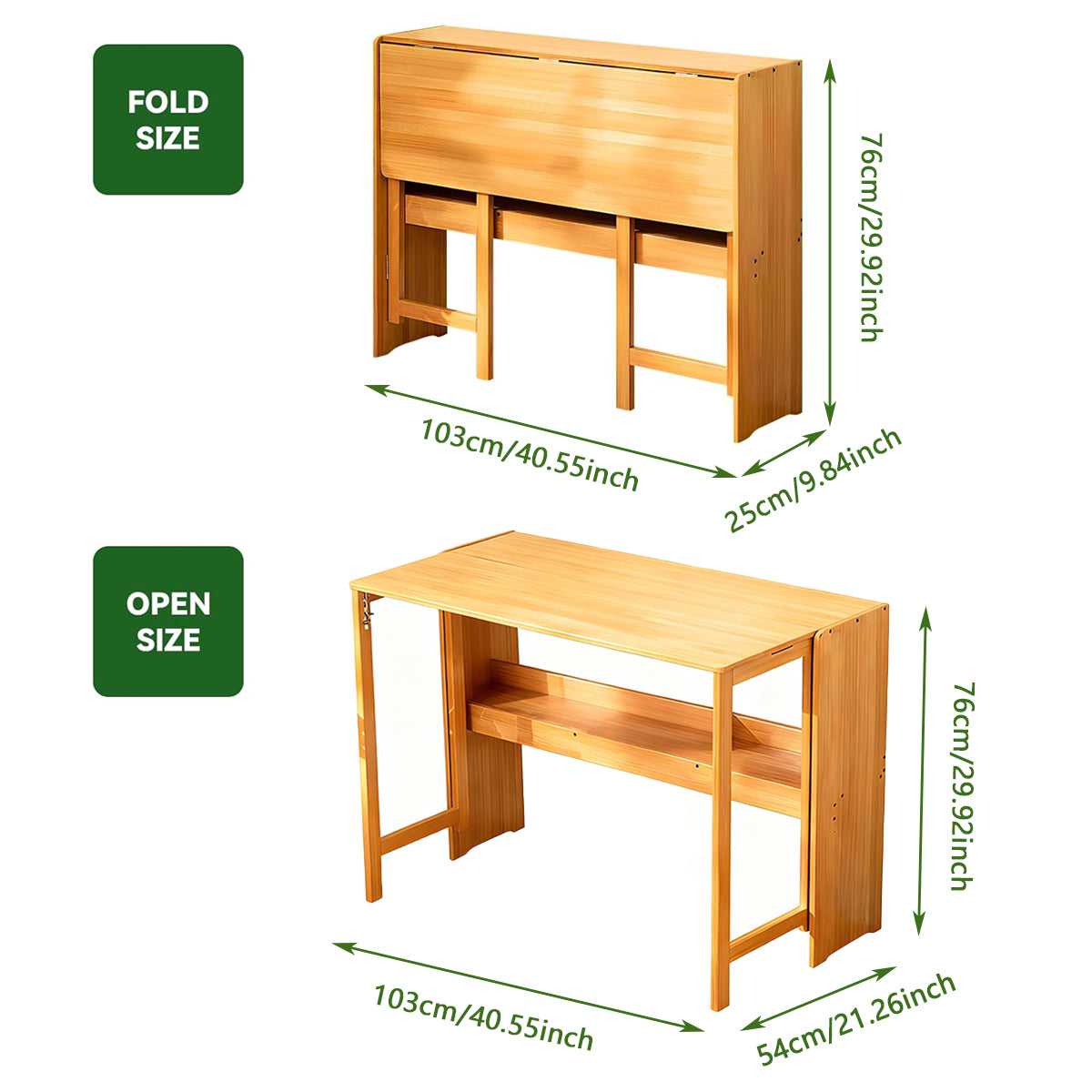 Foldable Bamboo Student Desk with Bottom Shelf