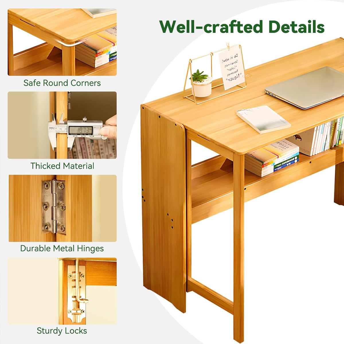 Foldable Bamboo Student Desk with Bottom Shelf