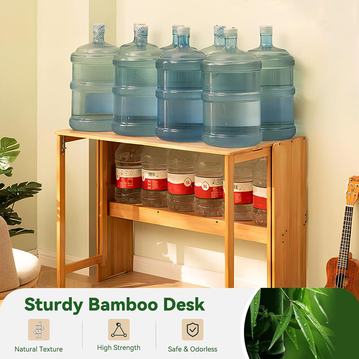 Foldable Bamboo Student Desk with Bottom Shelf