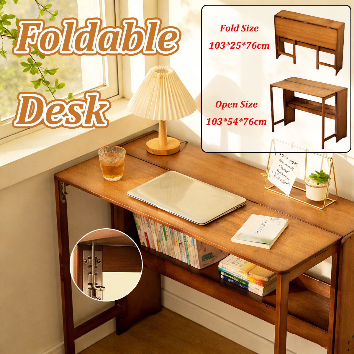 Bamboo Folding Student Desk with Storage Shelf