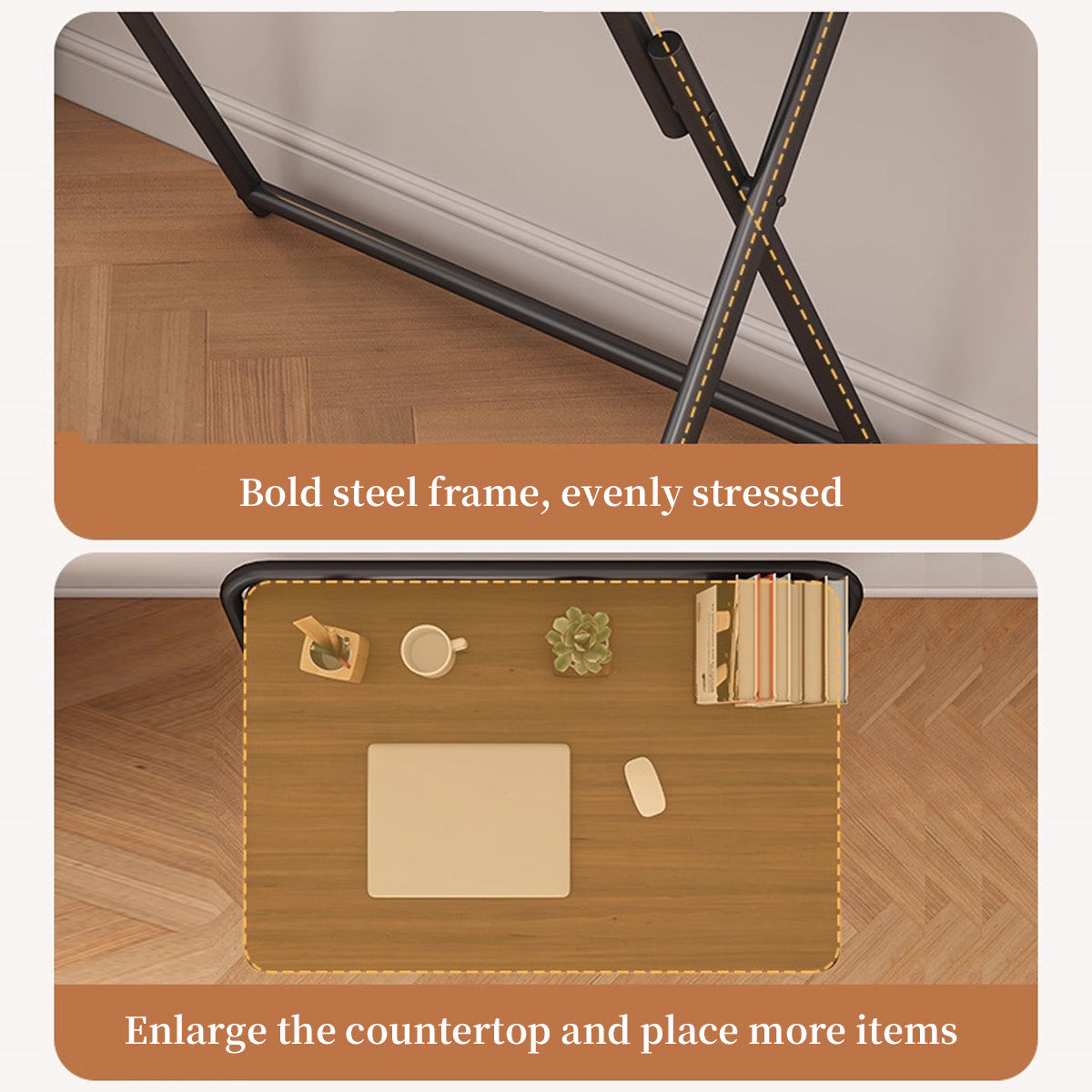 Double Layer Foldable Desk with Metal Frame Study