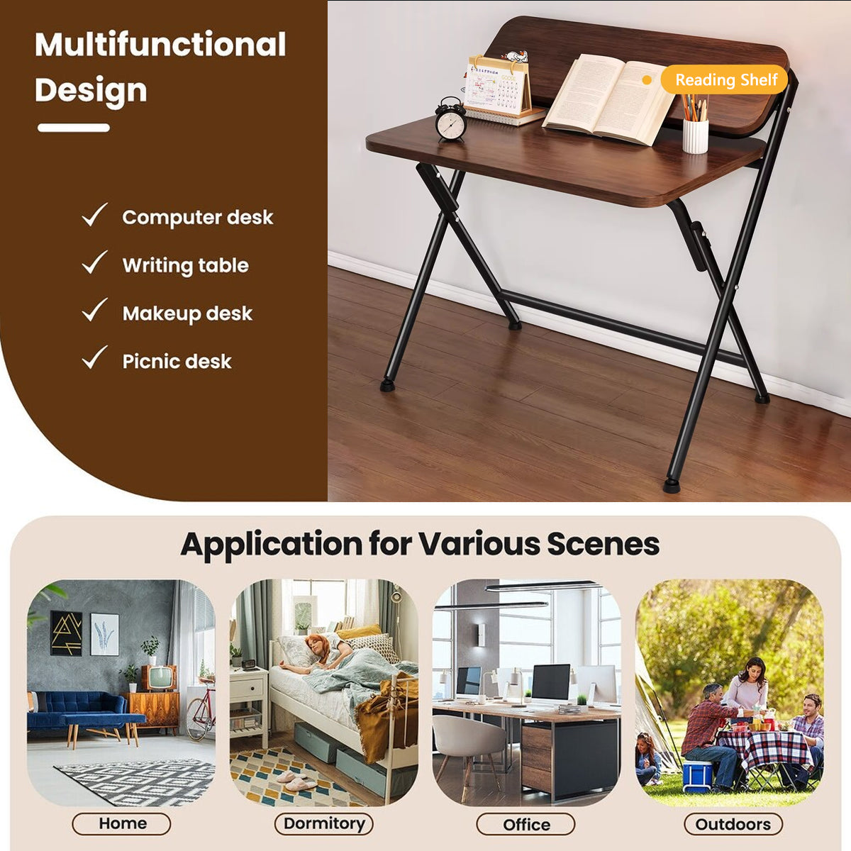 Portable Folding Desk Table X-Shaped Home Office