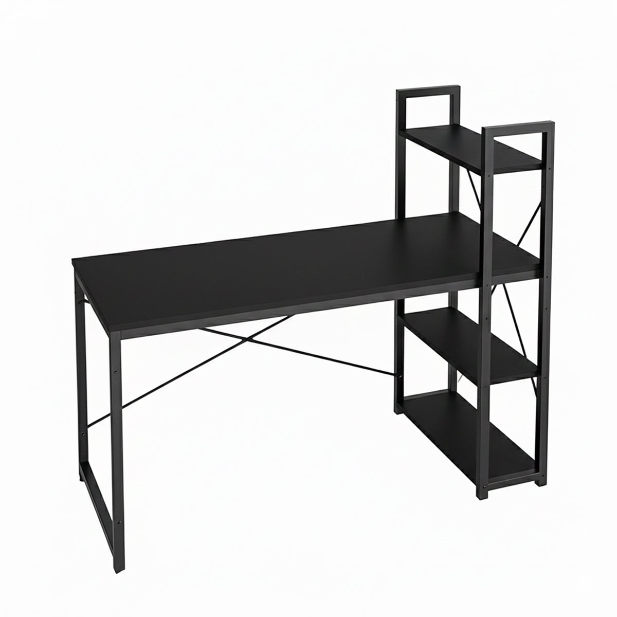 Minimalist Black Computer Desk with Vertical Shelves
