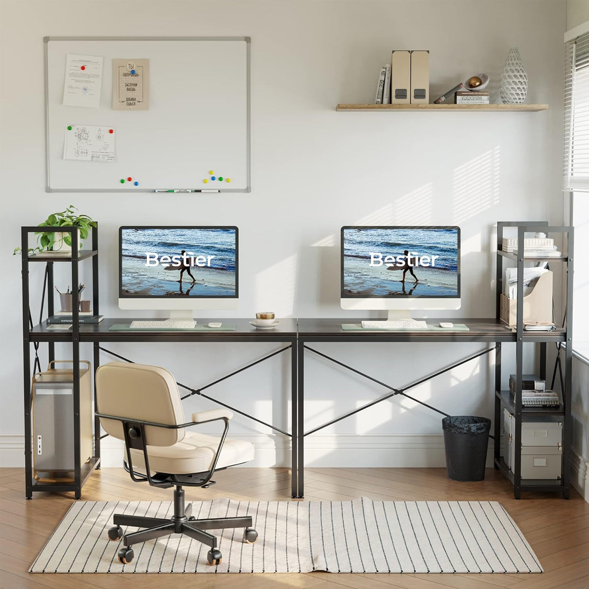 Minimalist Black Computer Desk with Vertical Shelves