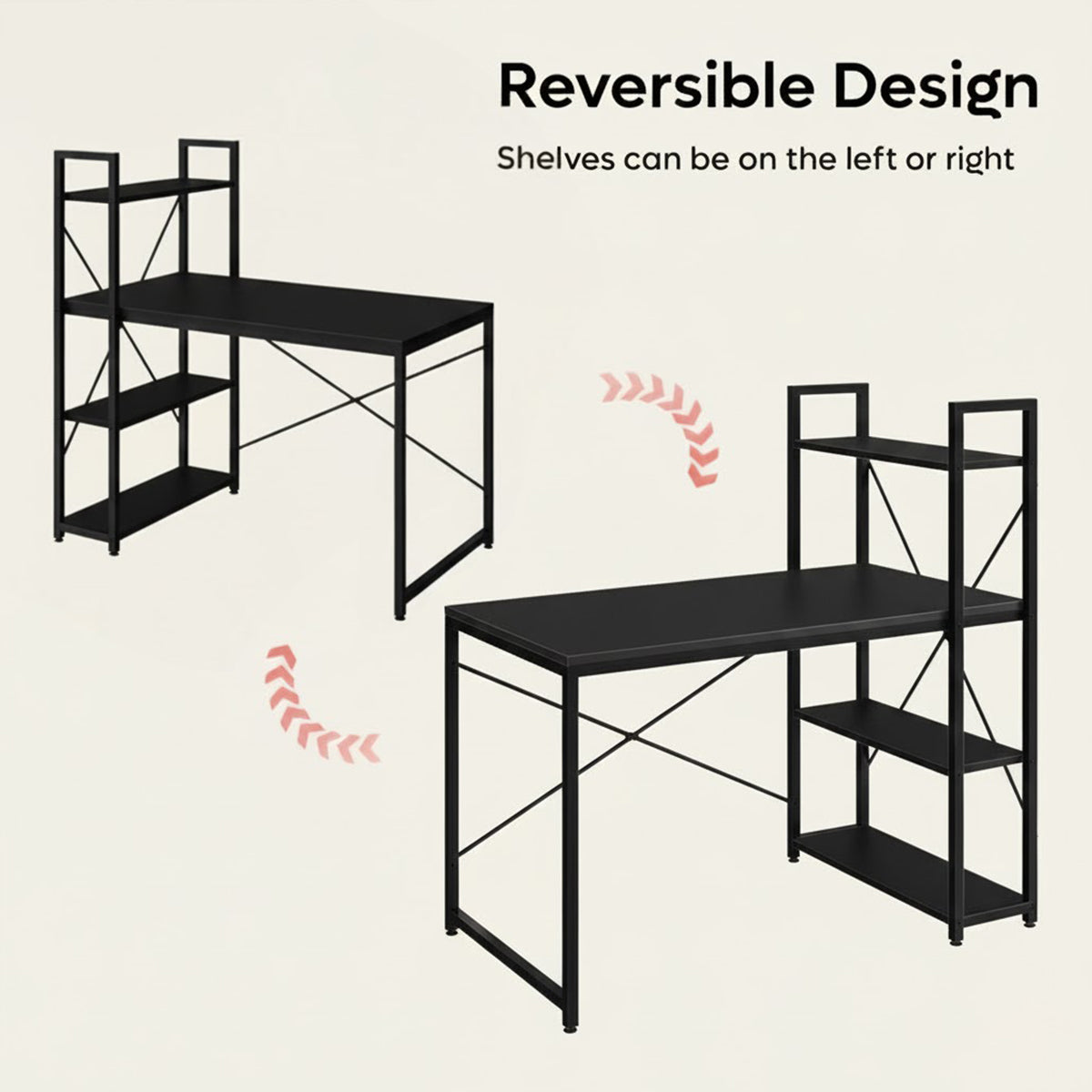 Minimalist Black Computer Desk with Vertical Shelves