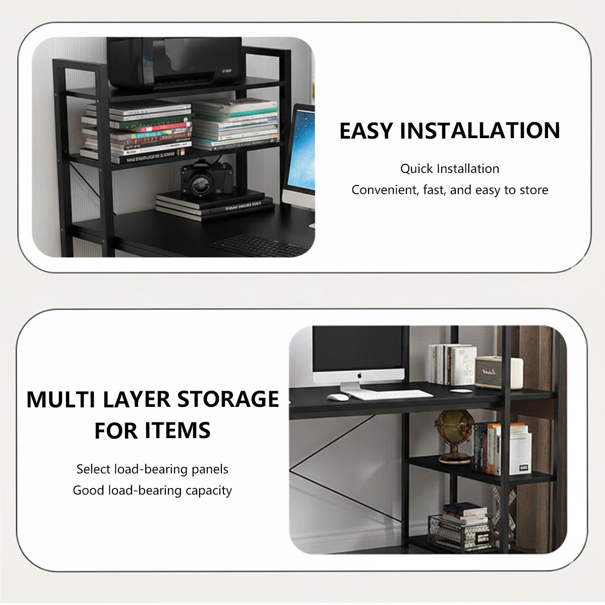 Minimalist Black Computer Desk with Vertical Shelves