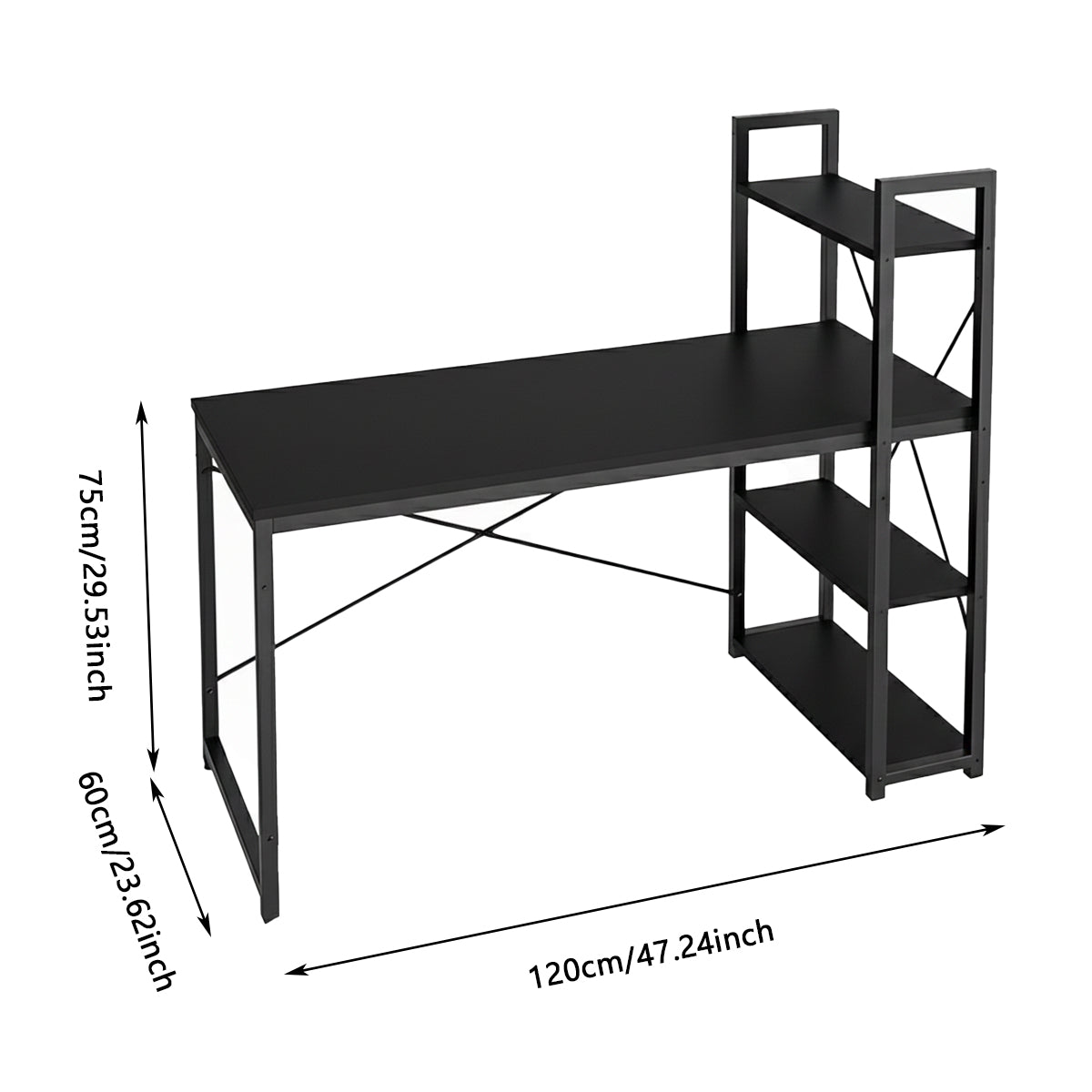 Minimalist Black Computer Desk with Vertical Shelves