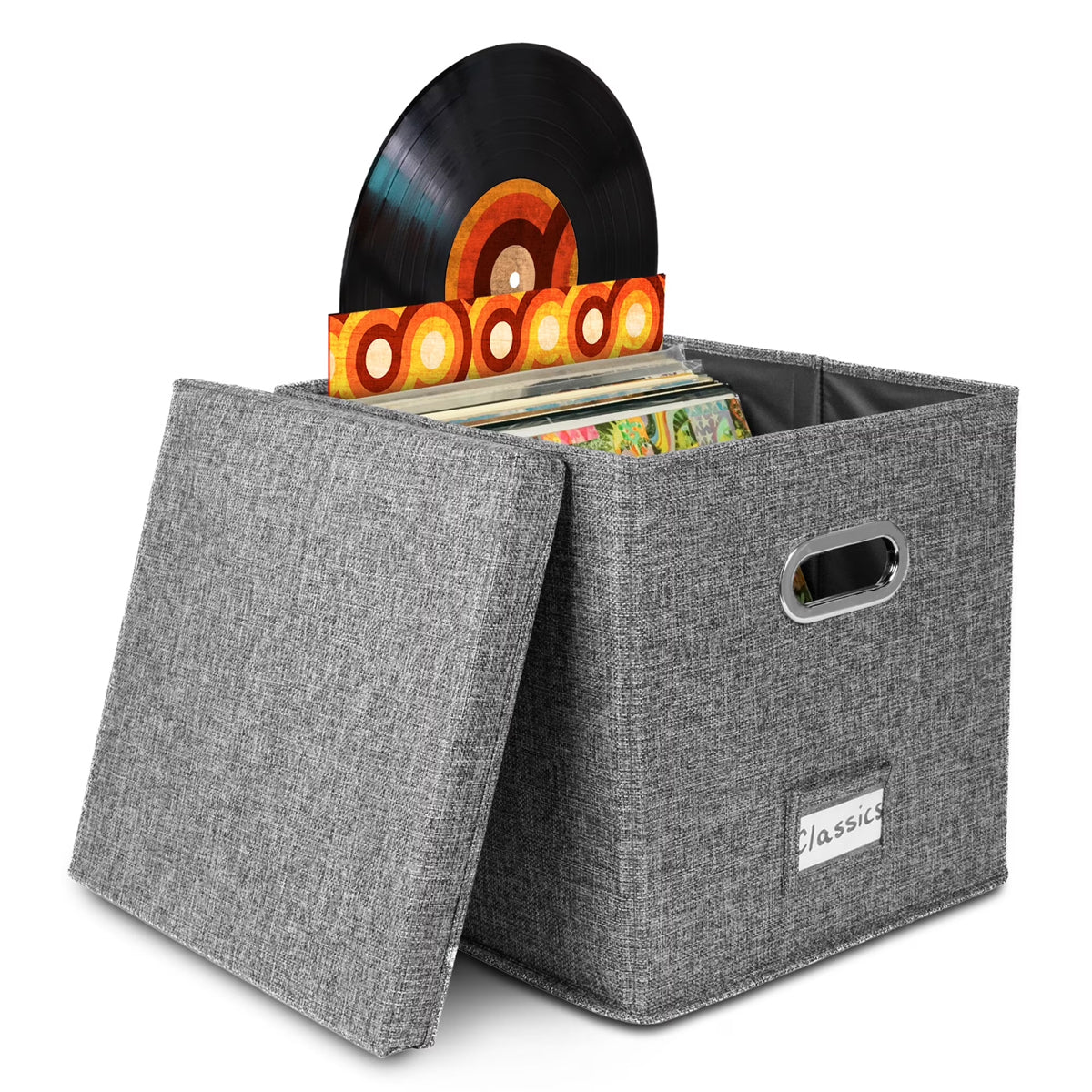 Linen Fabric Vinyl Record Storage Box with Lid