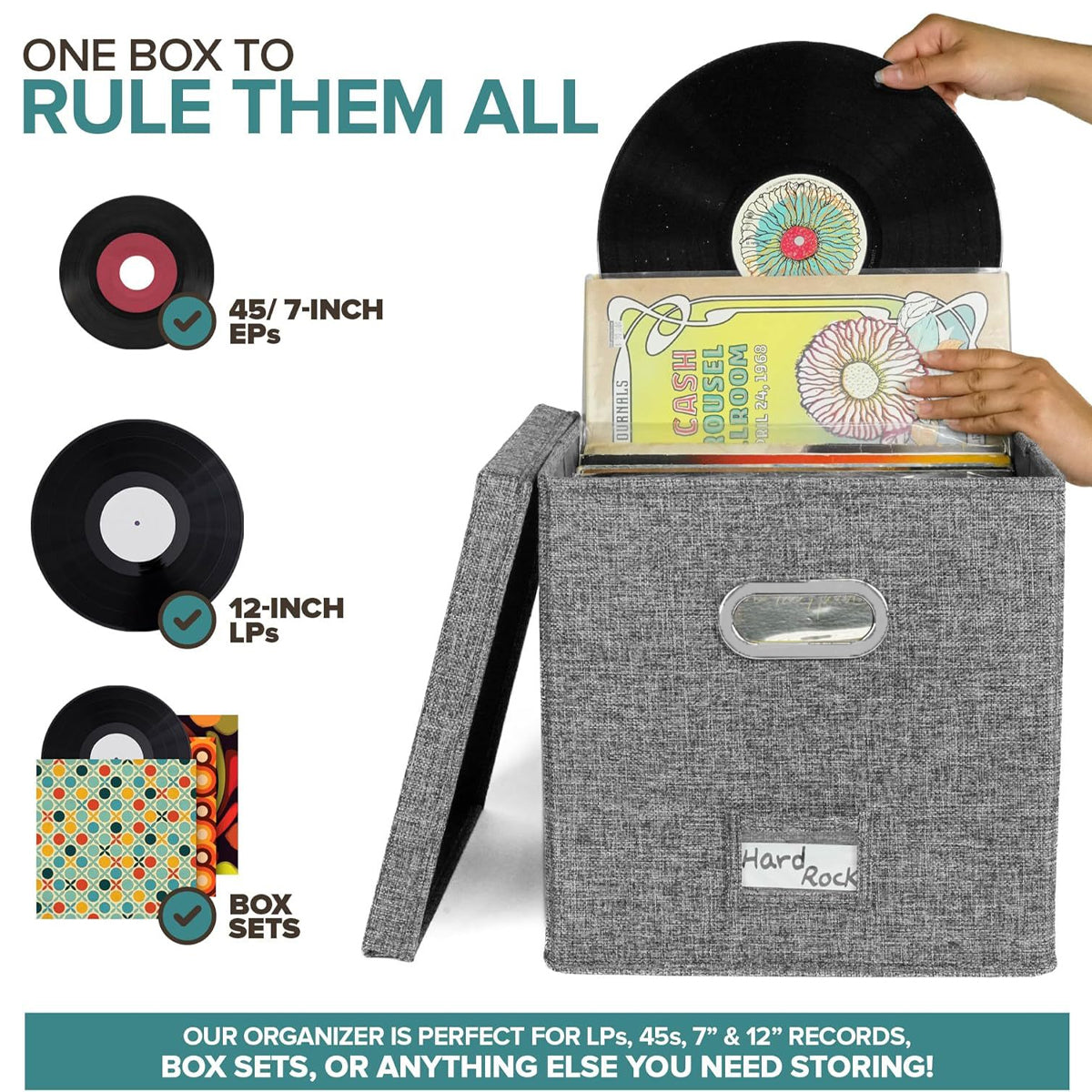 Linen Fabric Vinyl Record Storage Box with Lid