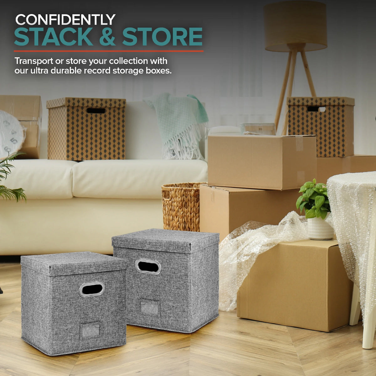 Linen Fabric Vinyl Record Storage Box with Lid