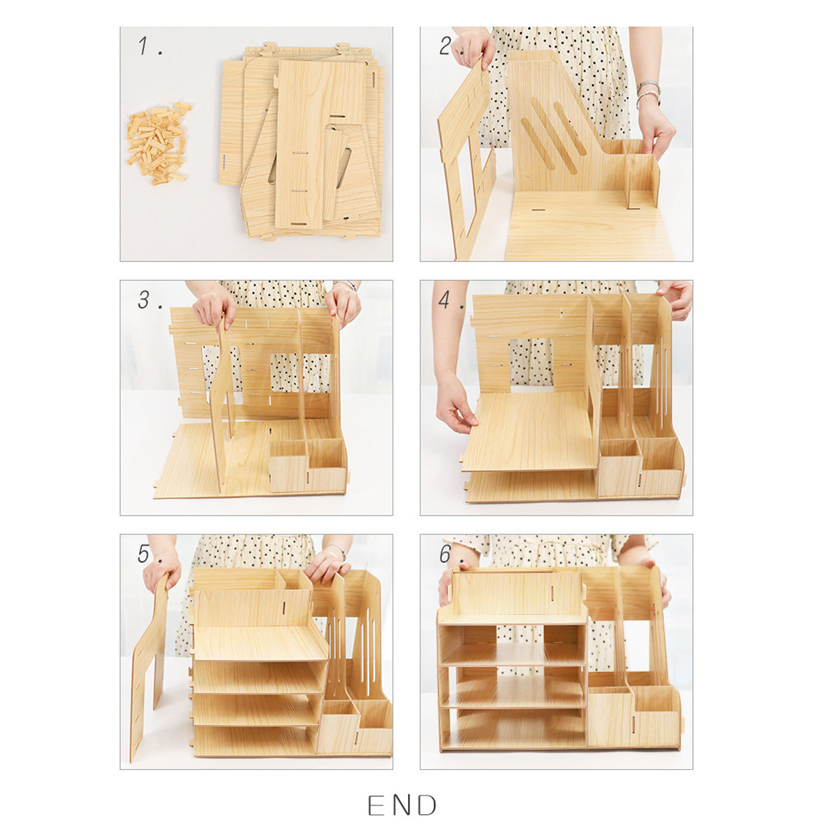 Wooden Desktop File Storage Organizer with Shelves
