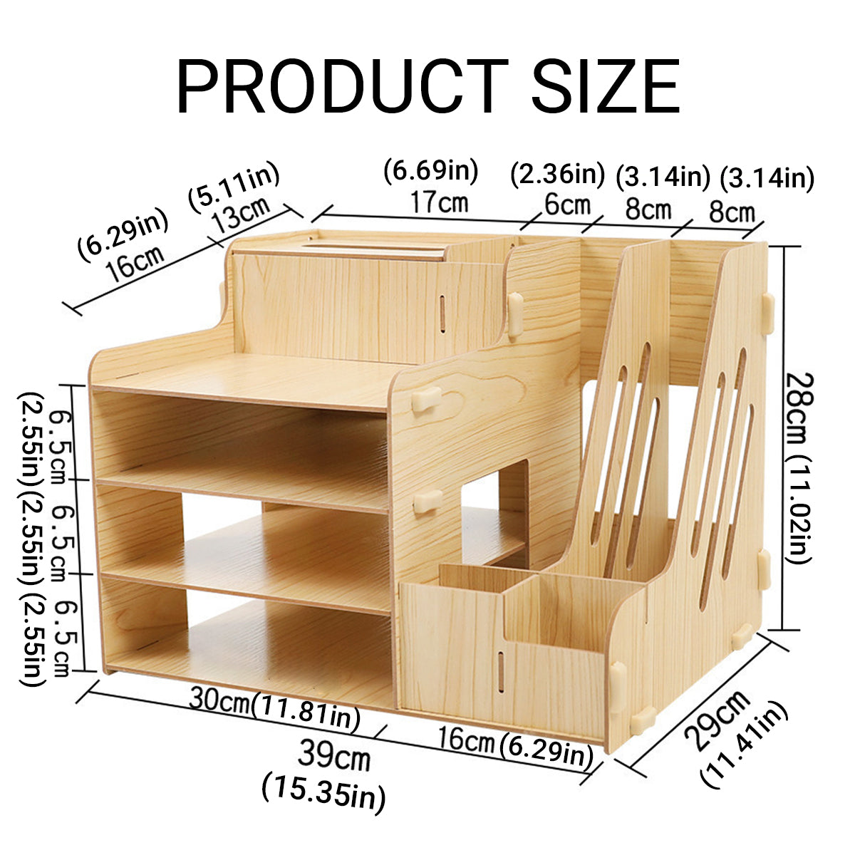 Wooden Desktop File Storage Organizer with Shelves