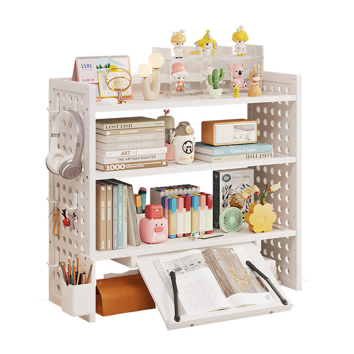 3-Tier Desktop Organizer Shelf Bamboo Adjustable Bookshelf