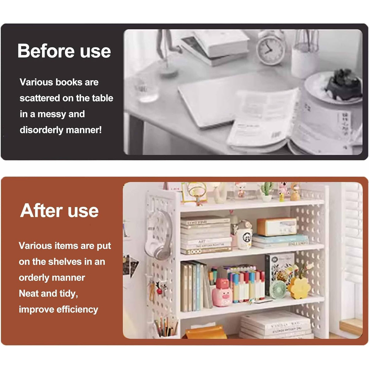 3-Tier Desktop Organizer Shelf Bamboo Adjustable Bookshelf