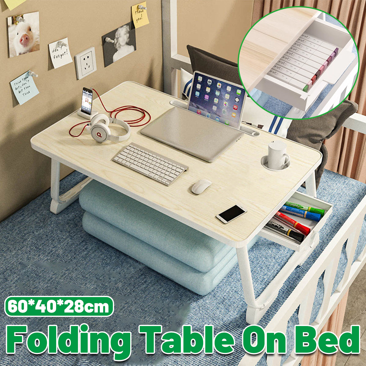 Foldable Bed Desk with Large Tabletop and Portable Design