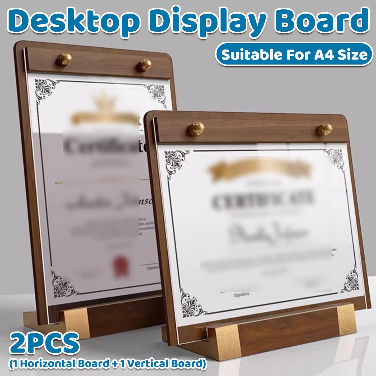 2 Pcs A4 Walnut Acrylic Desktop Display Stand
