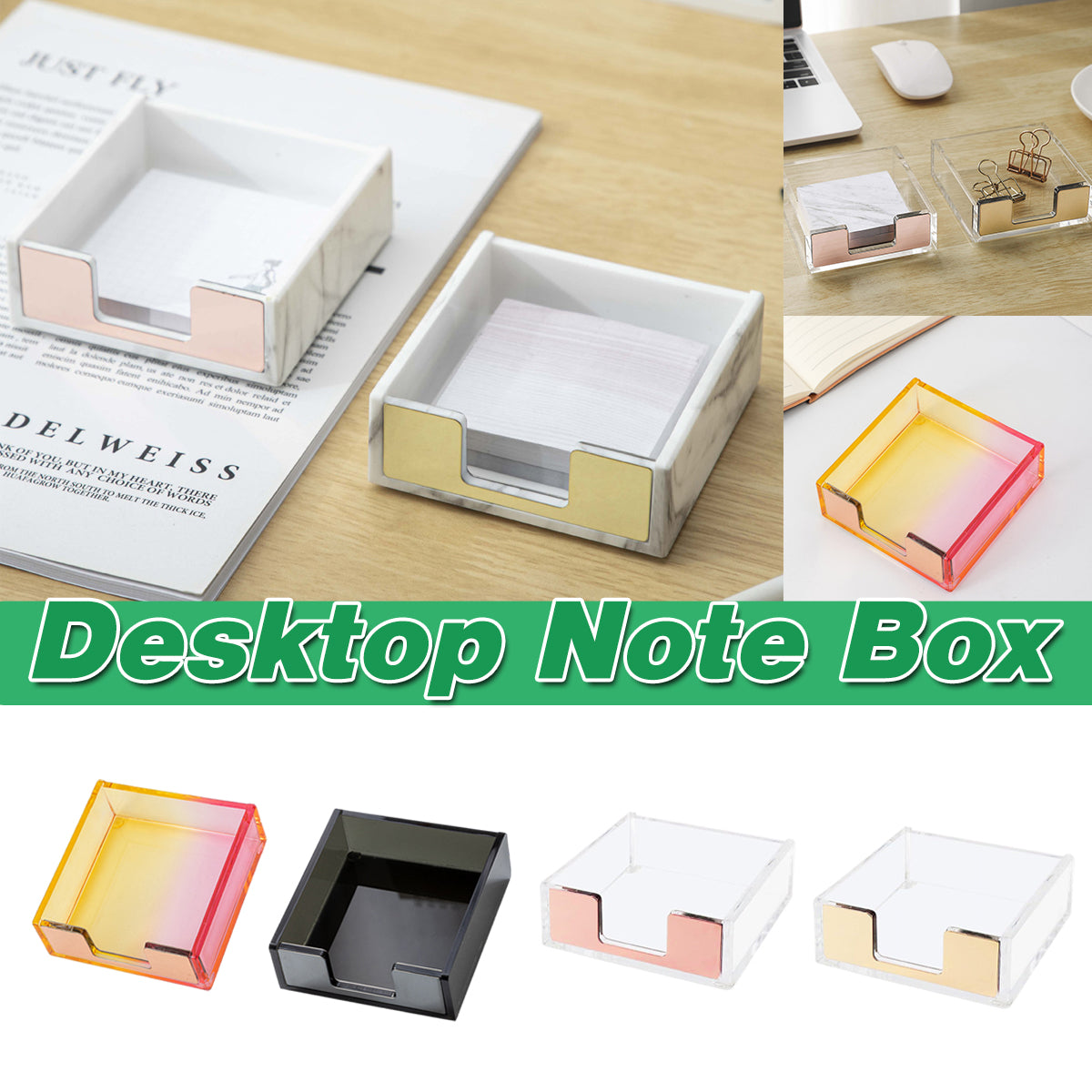 Large Desktop Sticky Note Box Organiser Acrylic Storage Holder