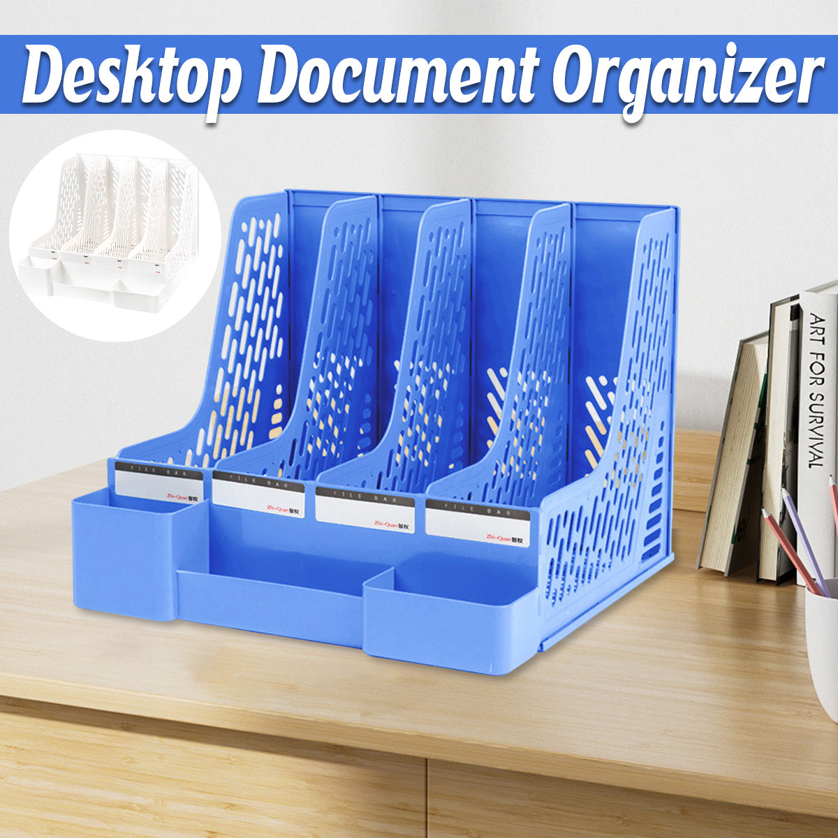 4-Section Plastic File Organizer with Hollow Ventilation