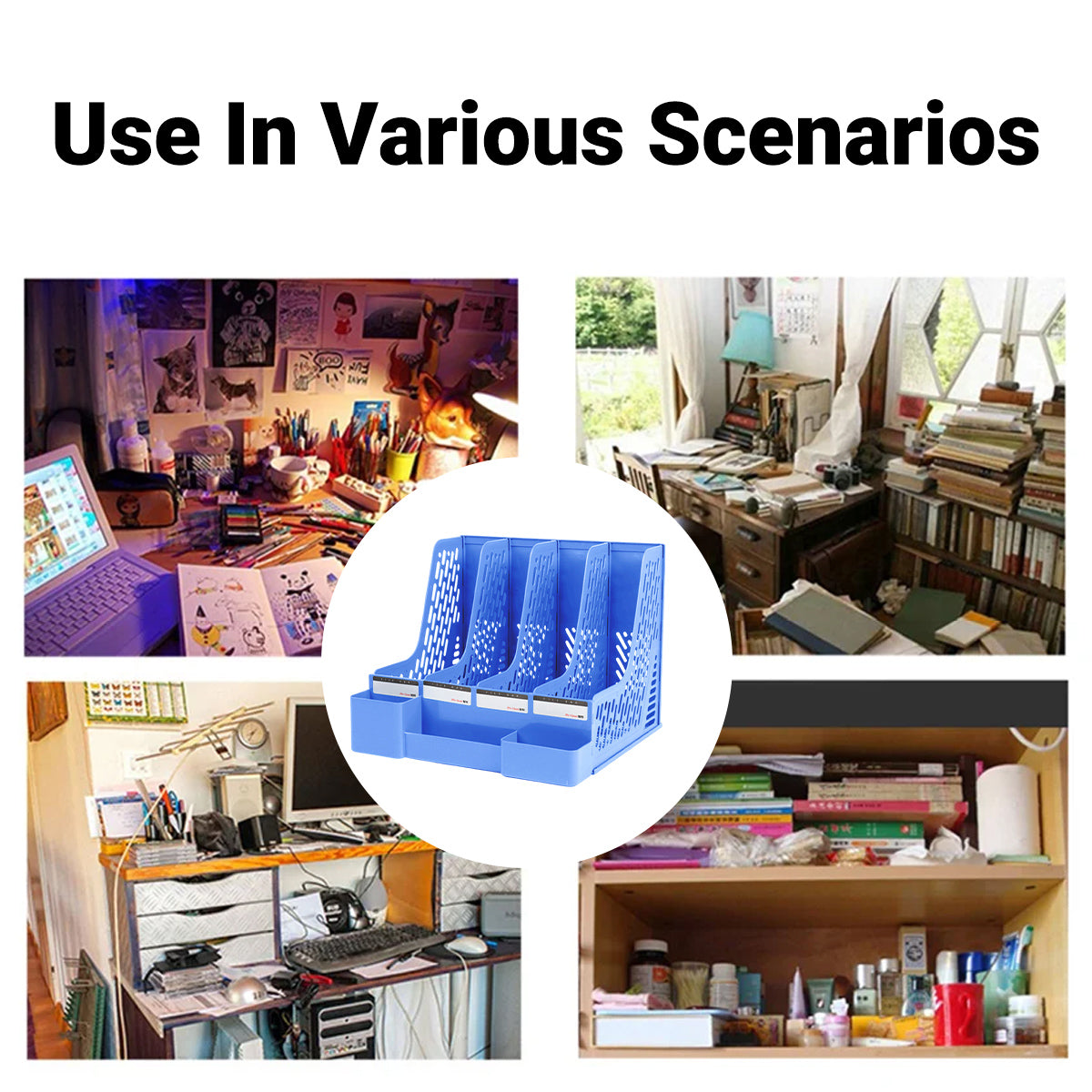 4-Section Plastic File Organizer with Hollow Ventilation