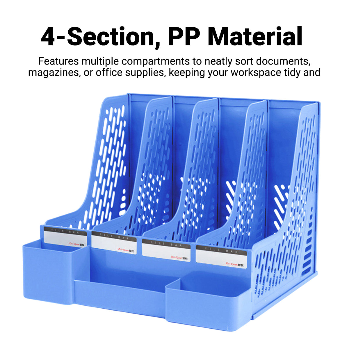 4-Section Plastic File Organizer with Hollow Ventilation