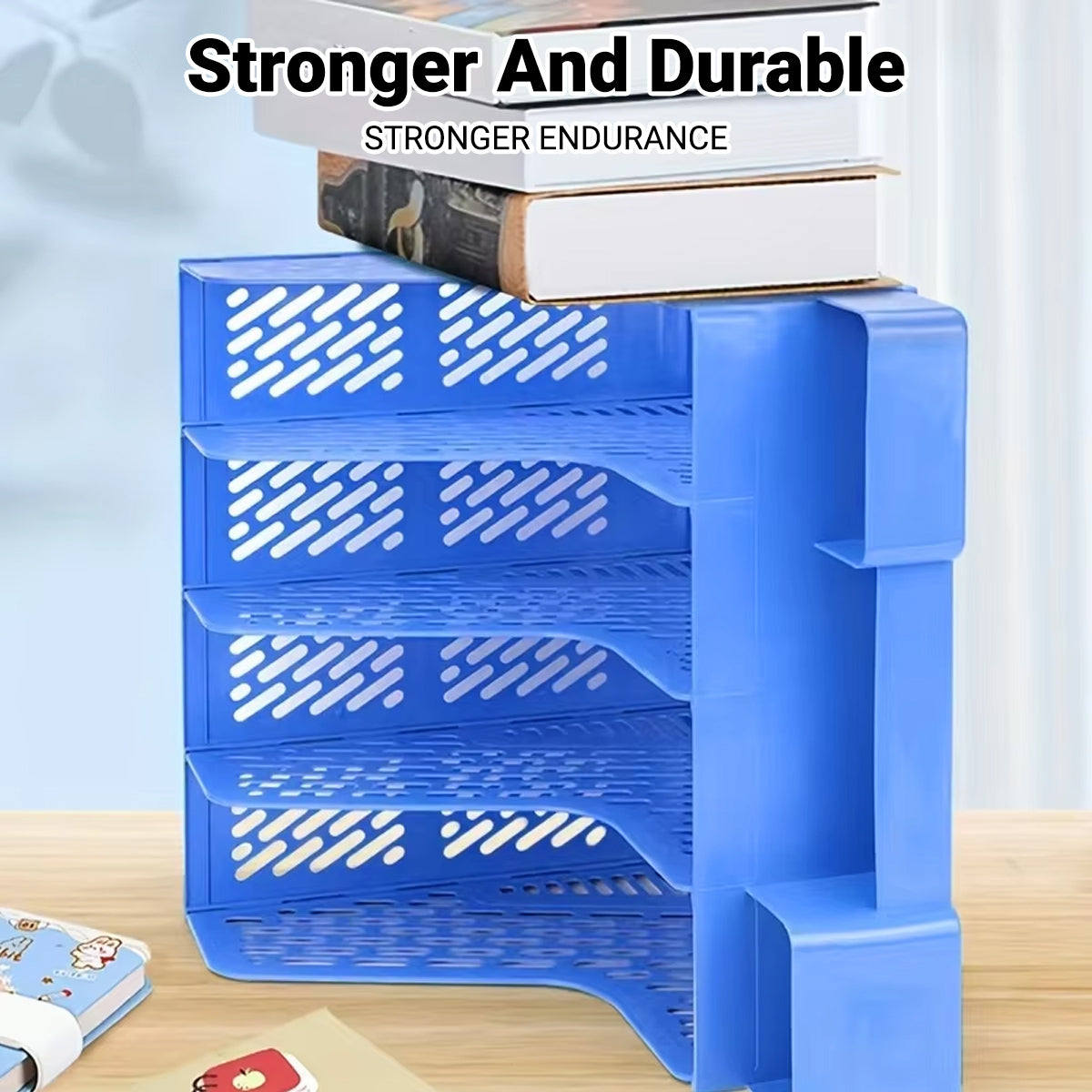 4-Section Plastic File Organizer with Hollow Ventilation