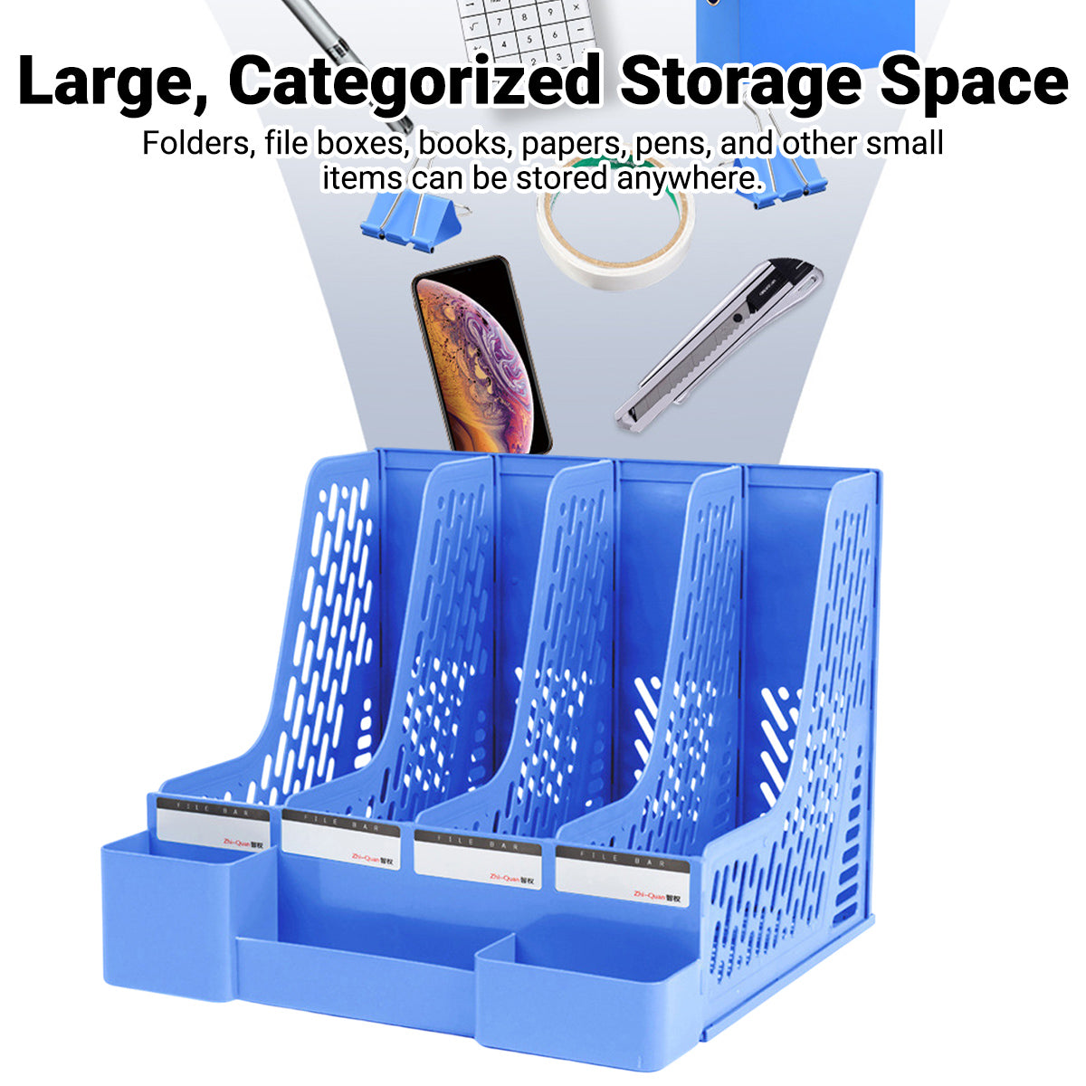 4-Section Plastic File Organizer with Hollow Ventilation