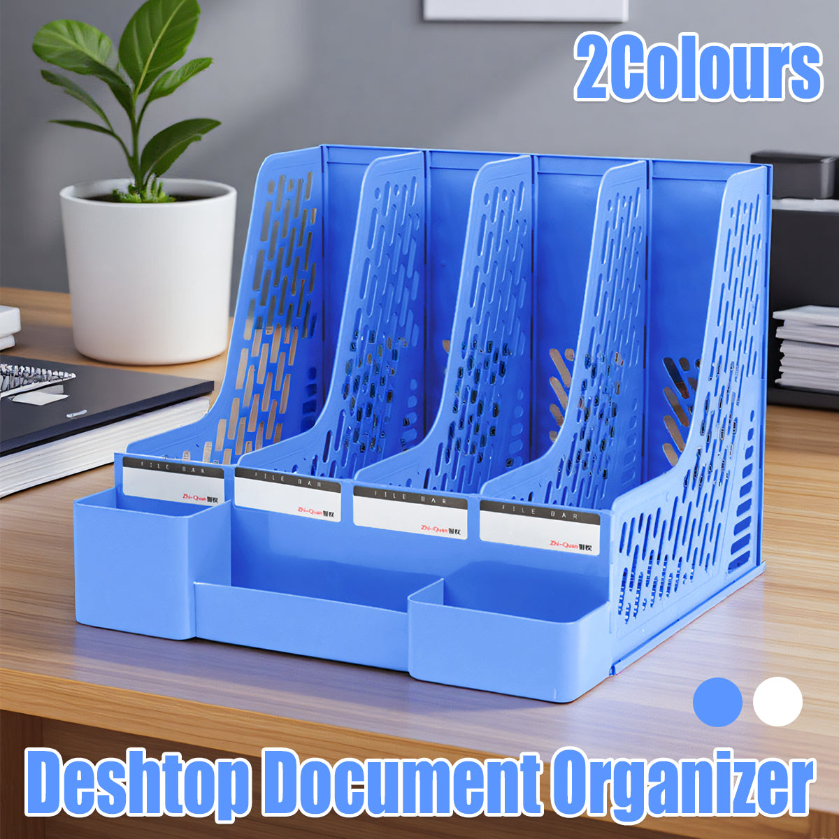 4-Section Plastic File Organizer with Hollow Ventilation