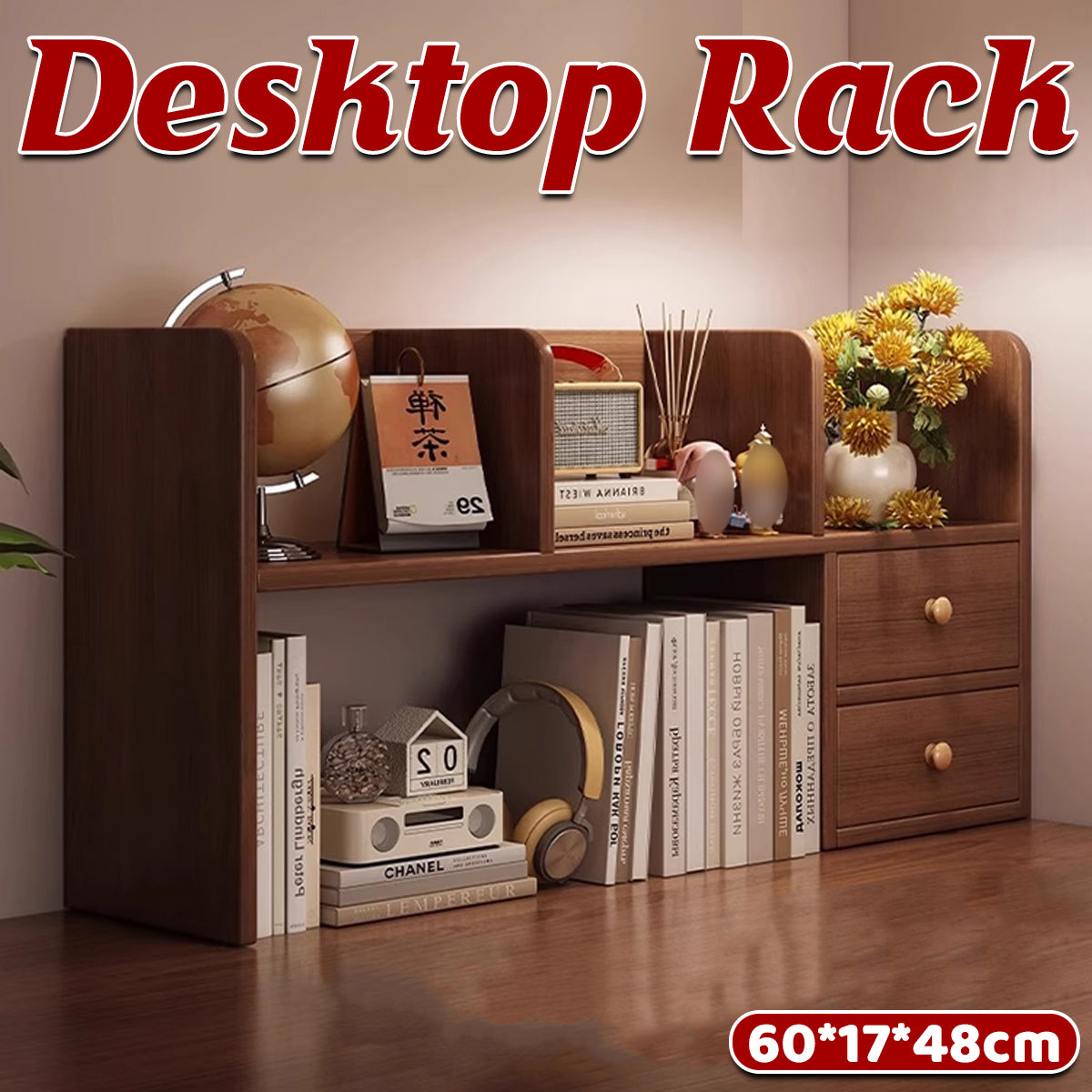 Solid Wood Desktop Shelf Two Tiers for Books Files