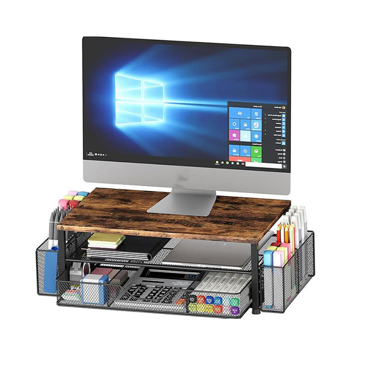 Monitor Stand Riser with Drawer Storage Baskets