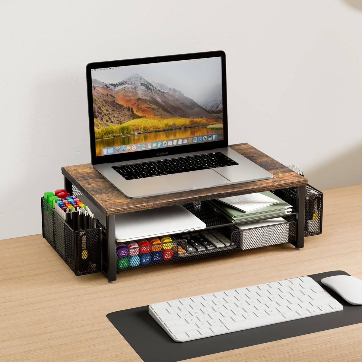 Monitor Stand Riser with Drawer Storage Baskets