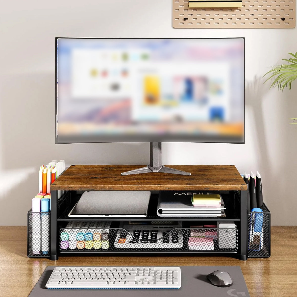 Monitor Stand Riser with Drawer Storage Baskets