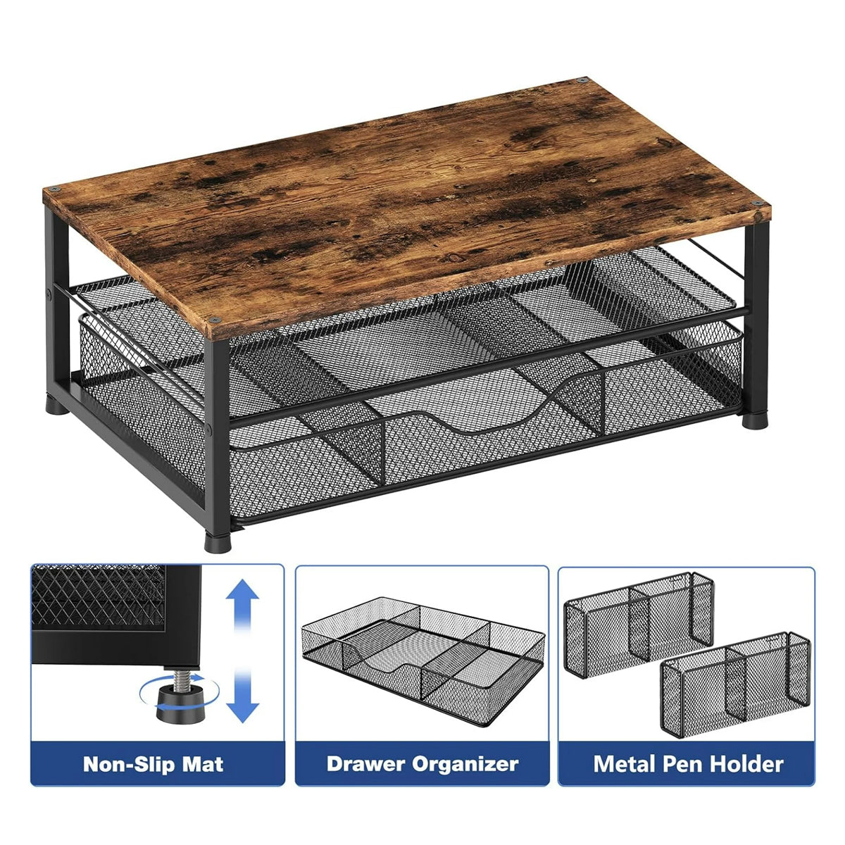 Monitor Stand Riser with Drawer Storage Baskets