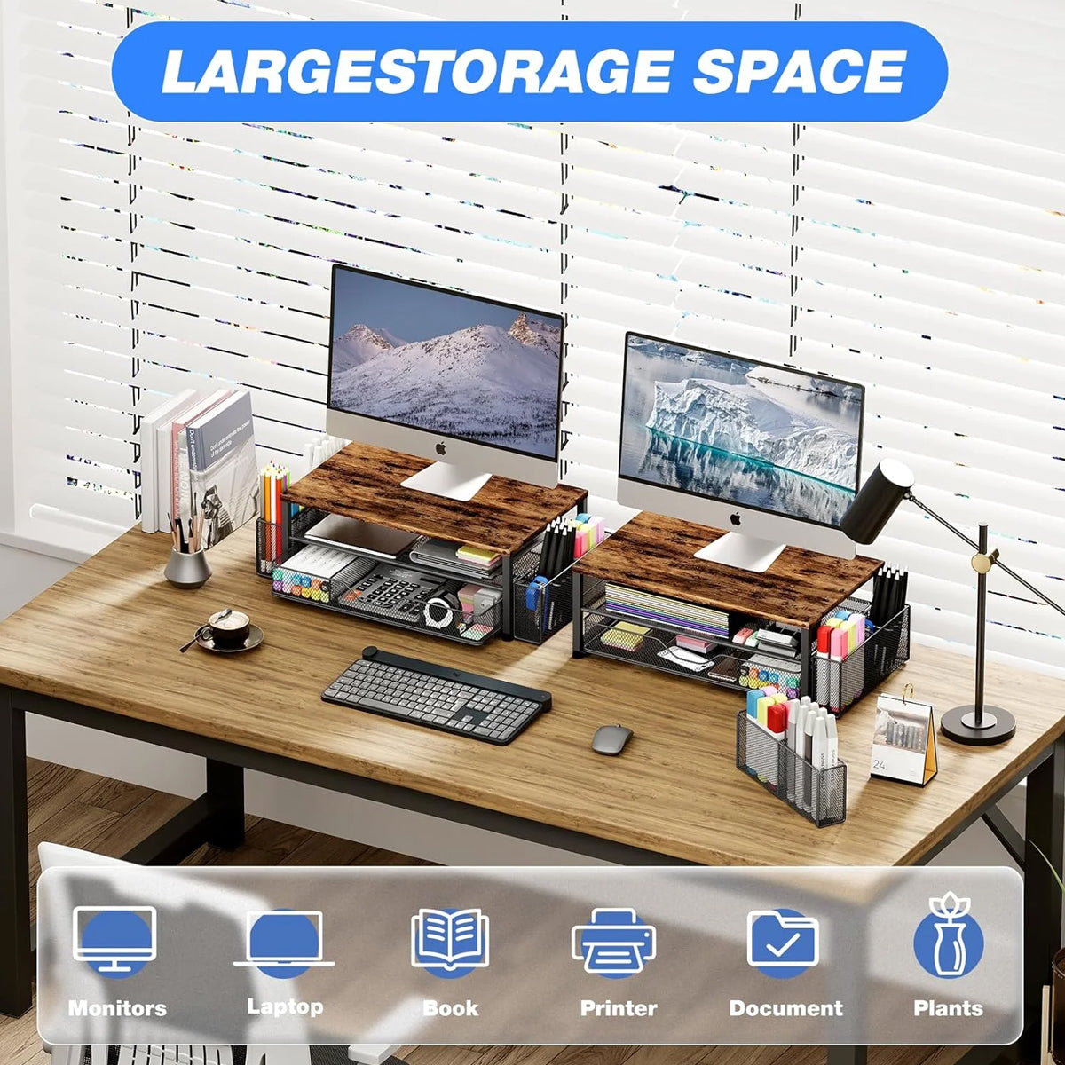 Monitor Stand Riser with Drawer Storage Baskets