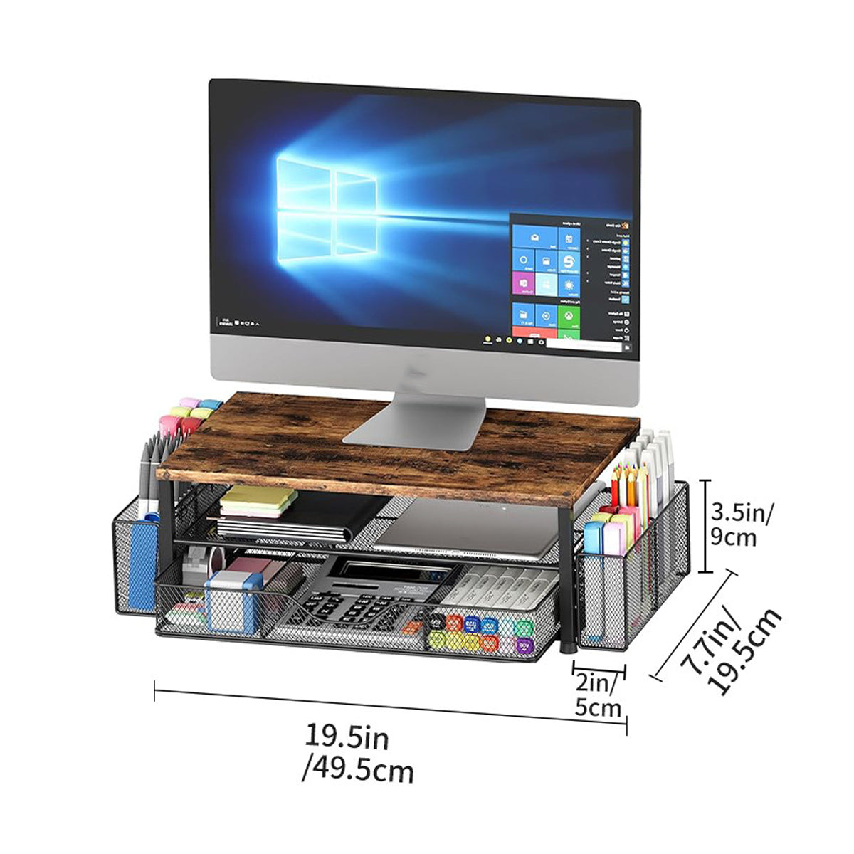 Monitor Stand Riser with Drawer Storage Baskets