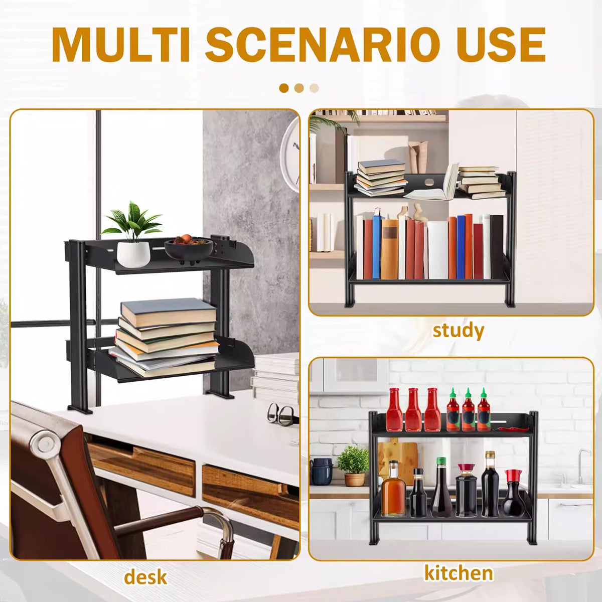 Under-Desk Clamp 2-Tier Metal Storage Rack