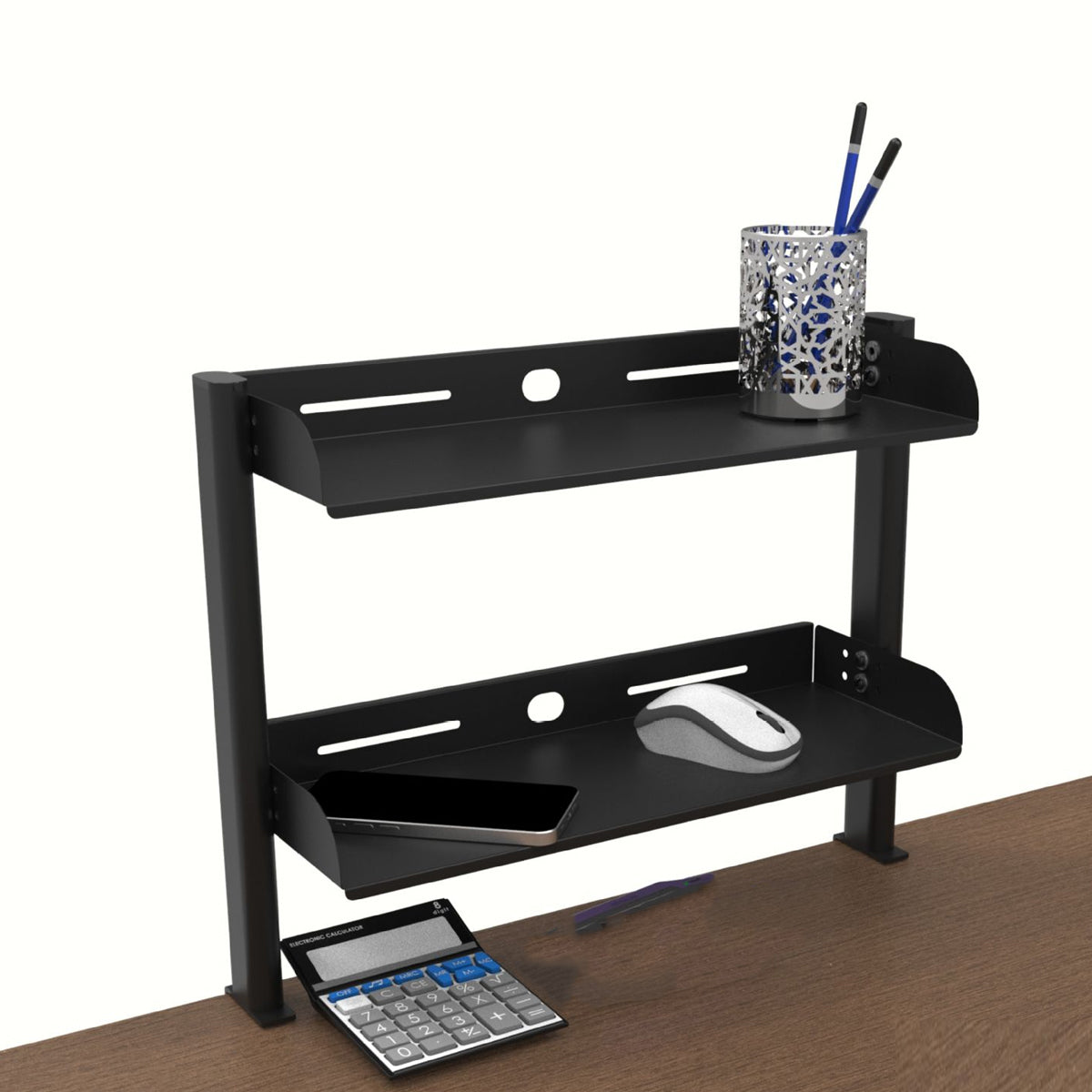 Under-Desk Clamp 2-Tier Metal Storage Rack