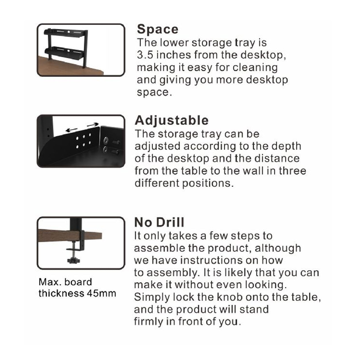 Under-Desk Clamp 2-Tier Metal Storage Rack