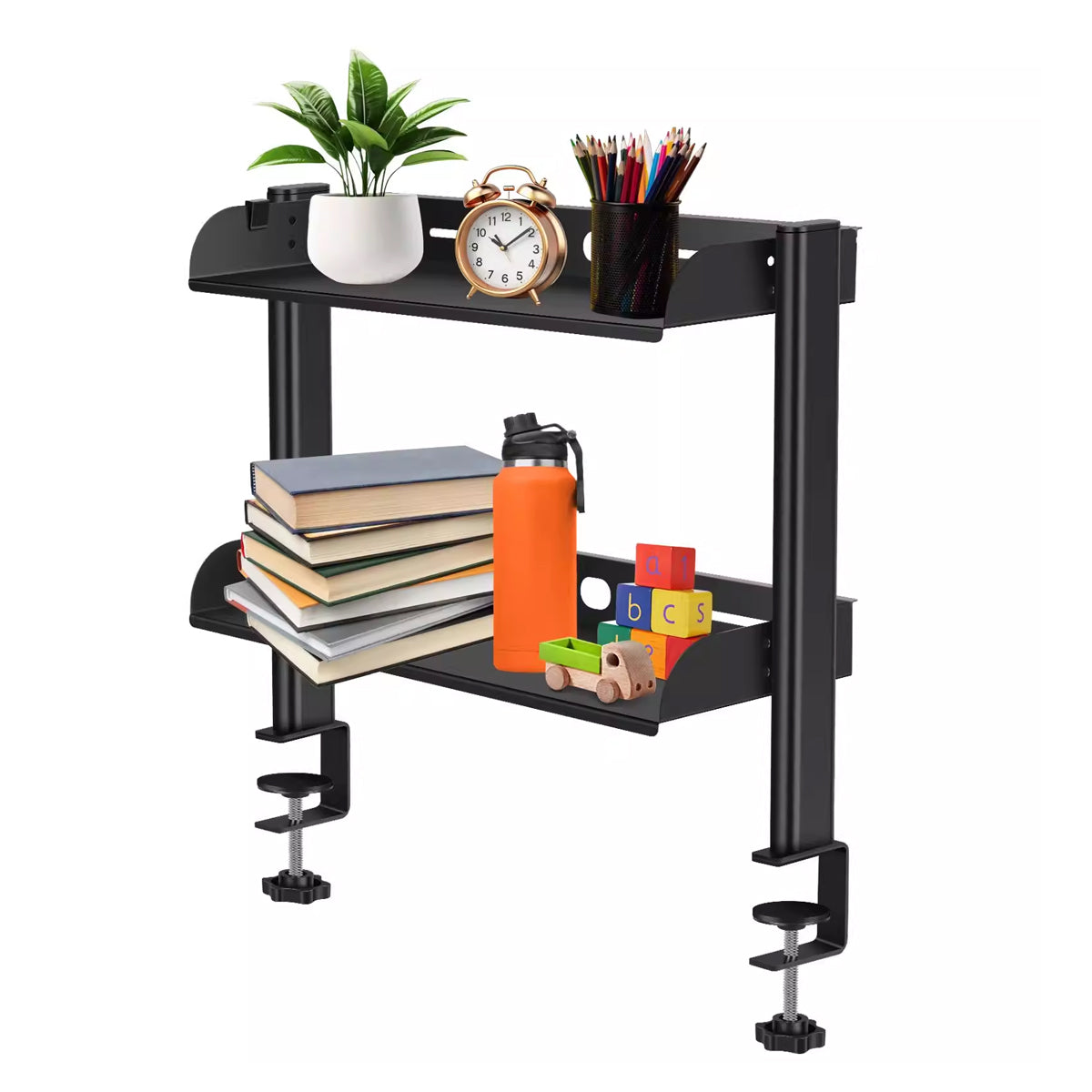 Under-Desk Clamp 2-Tier Metal Storage Rack